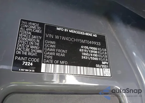 2021 Mercedes-Benz Sprinter 2500 High Roof I4 Diesel z USA, uszkodzony, nr VIN W1W4DCHY5MT049933